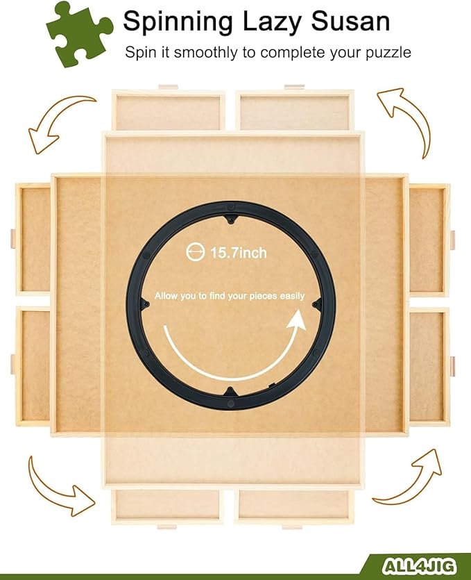 ALL4JIG 1000 Piece Rotating Puzzle Board with 4 Drawers 20.94"x28.74"Portable Wooden Jigsaw Puzzle Table for Adults Portable,Lazy Susan Spinning Puzzle Boards Birthday Gift for mom