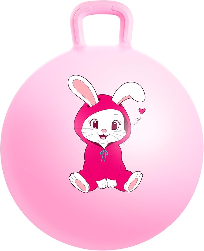 PlayZap Hopper Balls for Kids 3-8, 18 Inches Bouncy Ball with Handle, 18" Inflatable Bouncing Hopper, Pink Rabbit Jumping Toys, Garden Hopping Toys Girls Boys Easter Gifts