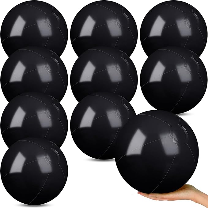 10 Pack Black Beach Ball - 12Inch Blow Up Beach Ball Party Supplies for Kids, Inflatable Floating Balls for Summer Pool Parties, Outdoor Activities & Birthday Decorations (Black)