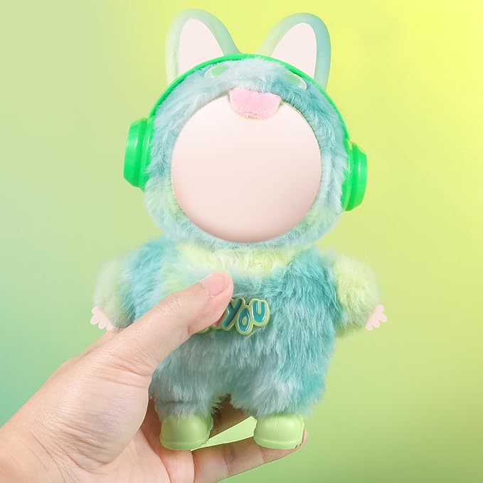 17cm Doll Clothes Set for Labubu Dress Up,Cute Outfit ,4 Piece Hat Overalls Headphones Shoes Dolls Clothing Accessories(NO Doll) (Green)