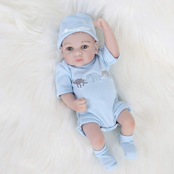 ENADOLL Reborn Baby Boy Doll Realistic Silicone Vinyl Baby 10 inch Lifelike Doll Gift Set for Ages 3+ (10 inch, Open Eyes Blue boy)