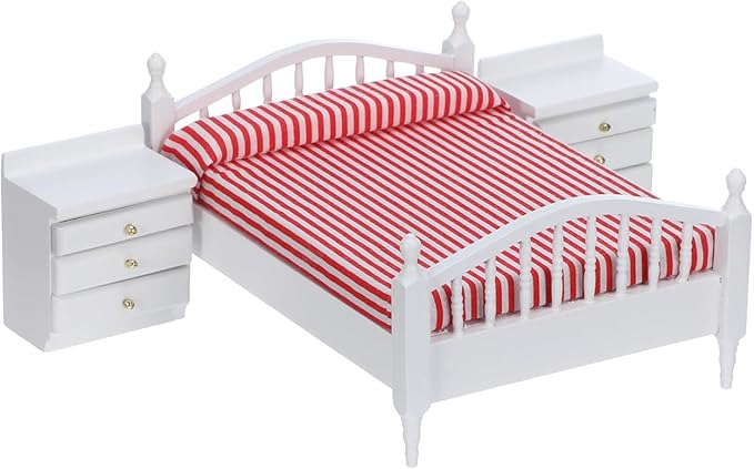 Miniature Furniture Pink Double Bed Synthetic Material 1: 12 Dollhouse Furniture Baby Doll Accessories Set for Decoration Kids Room
