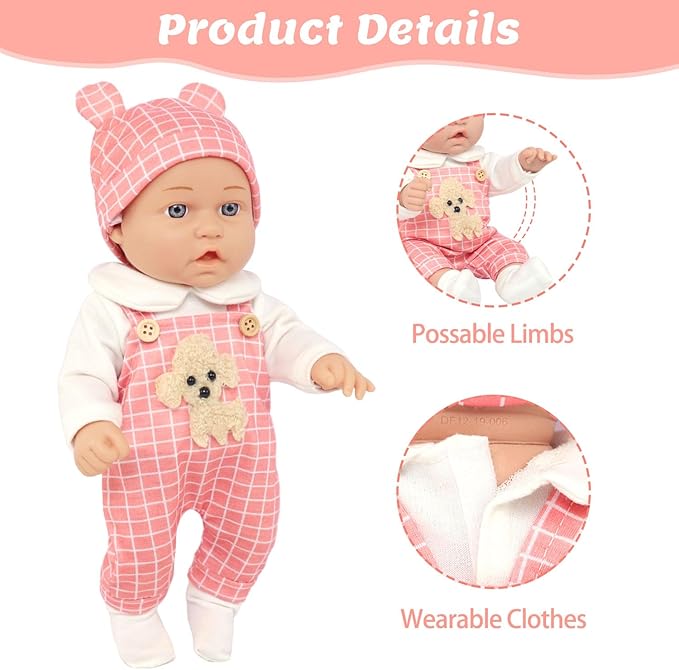 UNICORN ELEMENT 12" Baby Dolls with Backpack Carrier,12 Inch Baby Doll Accessories Cute Hat Pacifier Bottle Diaper Doll Playset for 3+ Year Old Kids