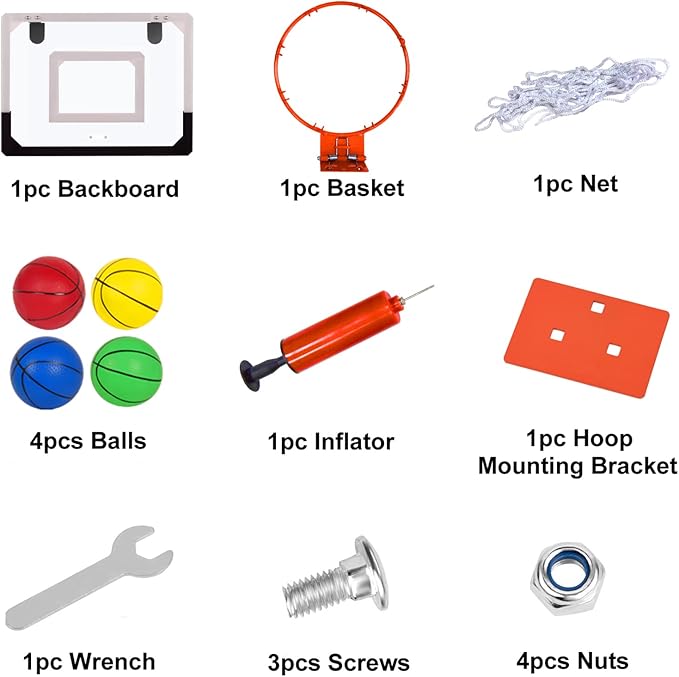 NI-ROU Indoor Mini Basketball Hoop for Kids,Mini Basketball Hoop with Electronic Scoreboard & 2 Balls,Over The Door Basketball Hoop with LED Lighting, Basketball Wall-Mount Hoops & Goals Toys
