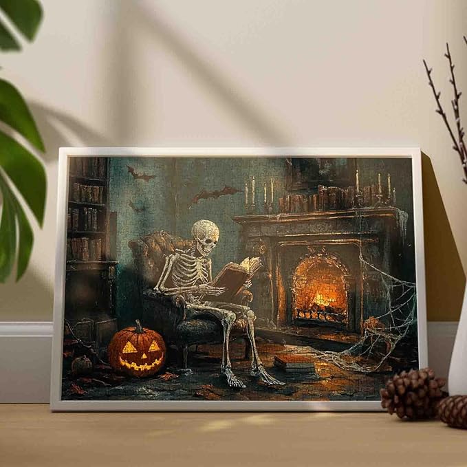 Halloween Skeleton and Stove Jigsaw Puzzles for Adults 1000 Pieces Terrifying Pumpkin Bat Unique Puzzles Challenging Family Activity Game Colorful DIY Puzzle Wall Decor Gifts 19.7 x 27.6 Inch