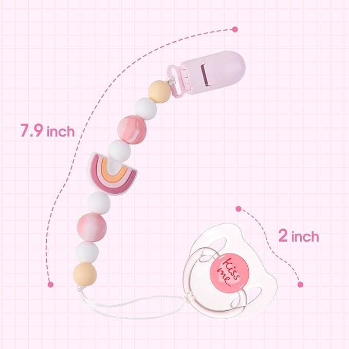 Aori Pacifier Clips for Rebron Baby Dolls Pacifier Holders Silicone Paci Clips with Magnetic Paci -Pink