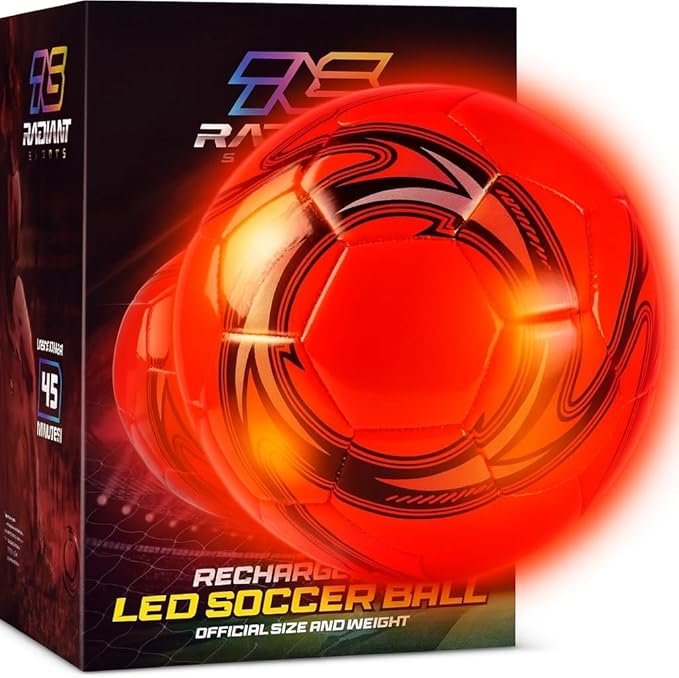 Rechargeable LED Soccer Ball – Stays Lit 45+ Min, No Batteries Needed – Size 4 & Size 5 – Durable Glow in The Dark Soccer Ball – Soccer Gifts for Boys & Girls Ages 8-15 – Extra Bright