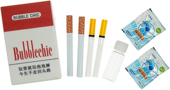 Bubble Cigarette Pack – Realistic Fake Cigarette Bubble Blower with Bubble Solution, Mini Cigarette Bubbles Maker for Stress Relief, Fun Party Gift for Adults