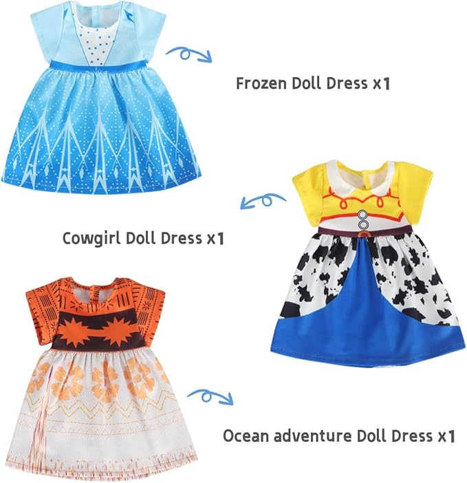 Benylion Doll Clothes for 18 inch Dolls Girls Princess Costume Dress for 18 Inch Doll Include 3Pcs Different Princess Dress Fits All 18 inch Girl Dolls