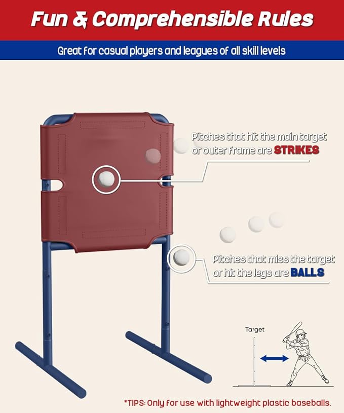 Garbuildman Baseball Strike Zone Target for Plastic Balls, Portable Metal Frame Pitching & Hitting Training Tool for Outdoor