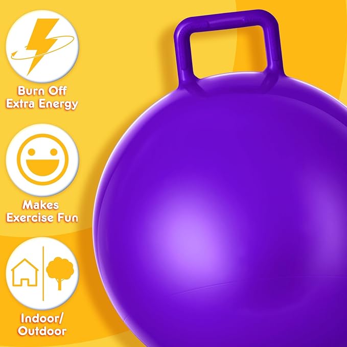 Lewtemi 2 Pcs 29 Inch Big Hopper Ball Jumping Hopping Inflatable Bouncing Ball with Handle and Air Pump for Adults Carnival Outdoor Sports Game(Red, Purple)