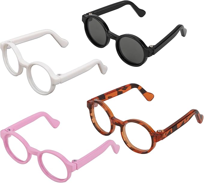 BOXOB 4pcs Doll Glasses, 4 Colors Plastic Doll Dress up Eyeglasses Toy Glasses Costume Accessories Compatible with 5.12 Inch