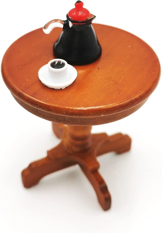 Dollhouse Decoration Accessories, 1:12 Dollhouse Furniture Miniature Wooden Round Side Table