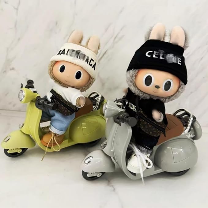 Liotww Motorcycles Scooter Toy Doll - with Light and Music, Cute Have a Seat Doll Accessories, Decor Desktop Ornaments for Collectors (Gray)