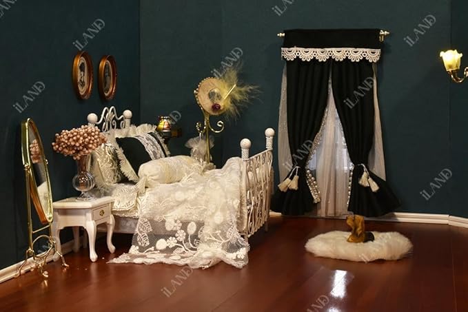iLAND Dollhouse Furniture and Accessories on 1:12 Scale, Miniature Coat Rack & Full Mirror (Golden Color)