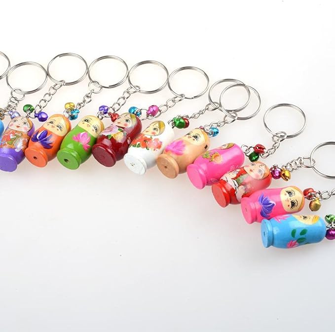 Toyvian 12PCS Nesting Dolls Key Chains Wood Matryoshka Russian Dolls Key Rings Charms