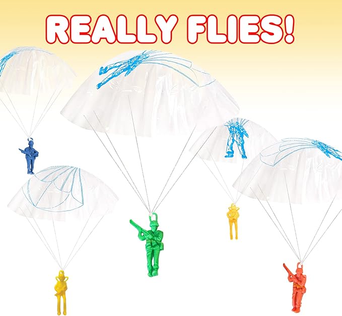 ArtCreativity 36 Packs / 2.5” Army Parachute Toys for Kids, Vinyl Parachute Men Toy in Assorted Colors, Durable Plastic Army Men Action Figures Hand Throwing for Boys & Girls