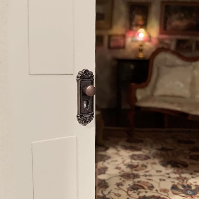 2PCS 1/12 Scale Miniature Door Knob Fittings with Handle Key Set for Dolls House