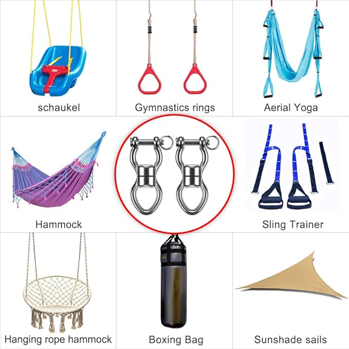 SELEWARE Silent Bearing Swing Swivel, 360° Rotational Device Hanging Accessory with Removeable Buckle for Tree Swing, Hammock Chair, Climbing Rope, Yoga, Kids Swing Swivel 1200LB Capacity, 2 Pack