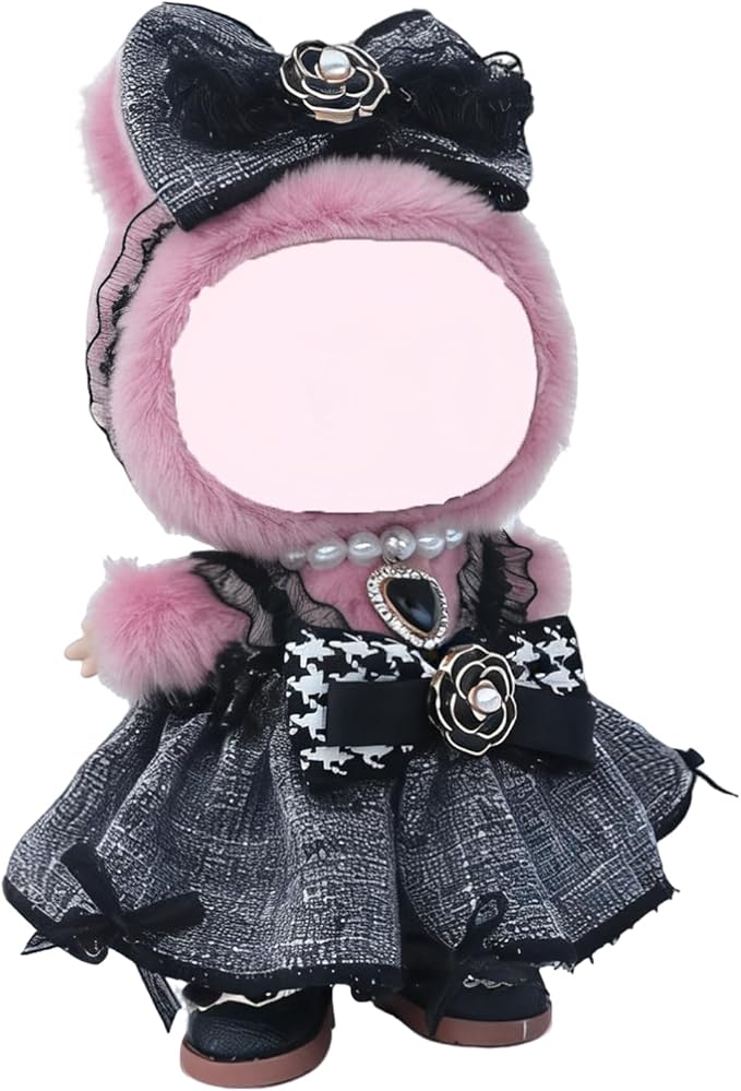 17cm Doll Clothes Sets(No Doll) Black Dress Outfits Handcrafted Designer Clothing Including Dress,Shoes,Bow Hair Accessory,Bag,Black Necklace for Easter