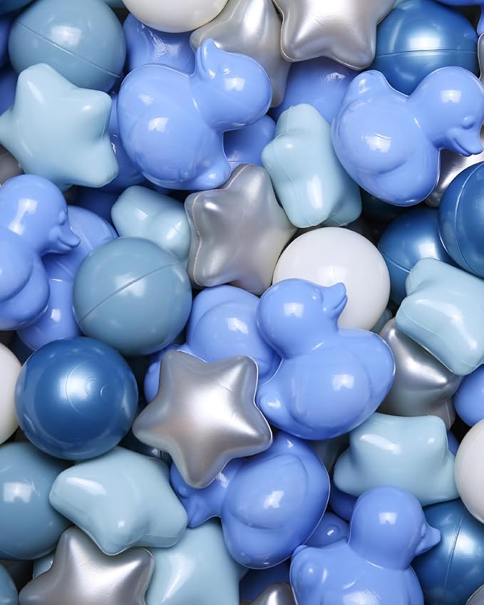 TRENDPLAY Ball Pit Balls Shapes Pastel, Duck Star Shape Non Toxic for Toddlers Kids Baby Girls Boys Dogs Soft Play,Party, 50 100 200