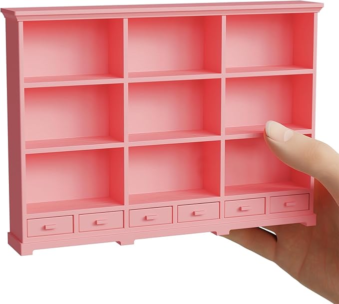 1:12 Scale Dollhouse Bookshelf, Classic Doll House Bookcase & Versatile Dollhouse Furniture Decor, Interesting Christmas & Birthday Gift for Kids