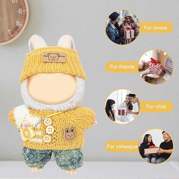 Clothes for Lububu 17cm Dolls(NO Doll) for Lububu Doll Outfits with Accessories Suit for Lububu Cute Stylish Dress Up Set Easter Gifts Yellow