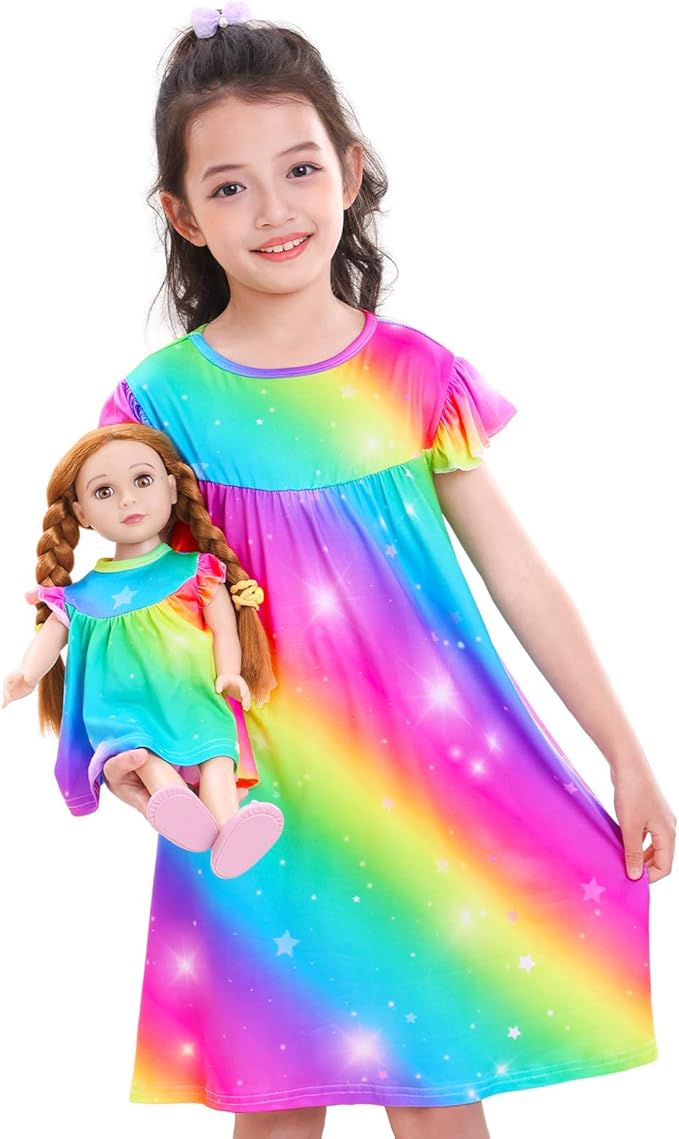 ICOSY Matching Doll & Girls Nightgowns Clothes Girls Pajamas Sleepwear Outfit for Kids and 18" Girl Doll