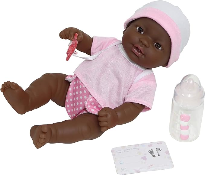 JC Toys - La Newborn Nursery | 7 Piece Doll Gift Set | 12" Life-Like African American Doll with Accessories | Pink | Ages 2+ (18345)