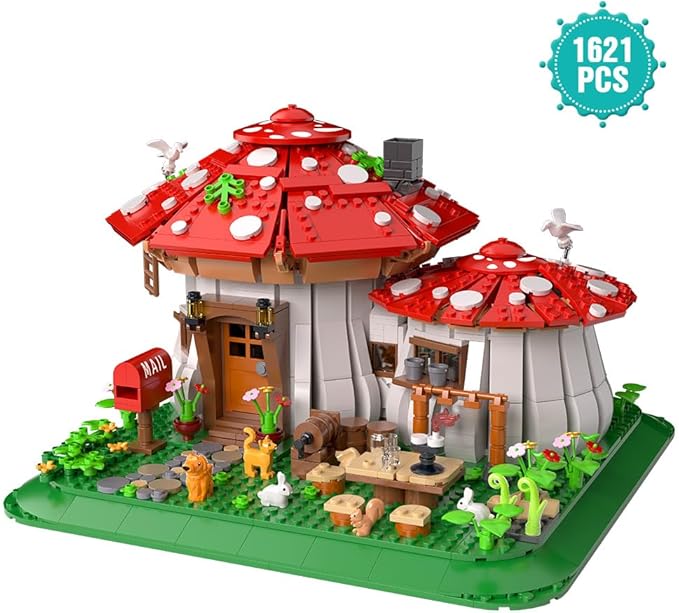 Mushroom House Building Blocks Set - Unique Design Creative Building Toy for Adults and Teens Mini Brick 1621pcs