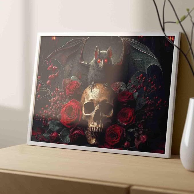 Halloween Skull Paper Puzzles 1000 Pieces for Adults Bat Horror Decor Game for Family Art Decorations Funny 1000 Piece Puzzle Toy Gift Stress Relief Toys 19.7 x 27.6 Inch