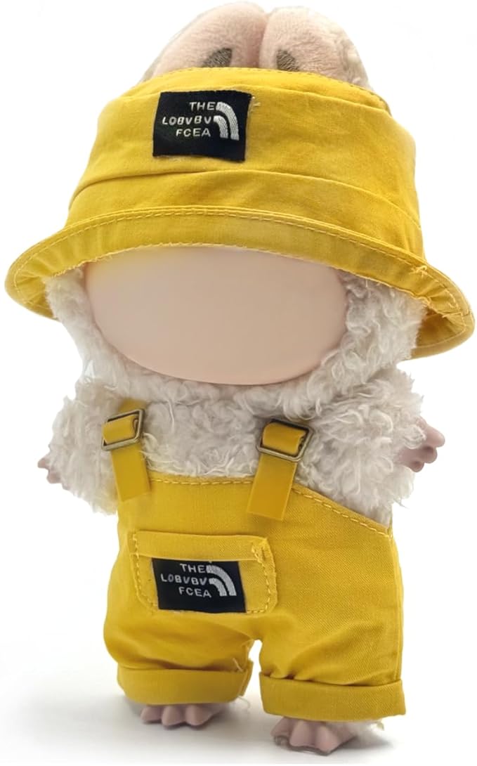 Clothes for Labubu (NO Doll) 17 cm/6.7inch Doll for Labubu Clothes Labubu Accessories Overalls Hat Glasses Dress up Stylish Outdoor Cute for Labubu Outfits (D)