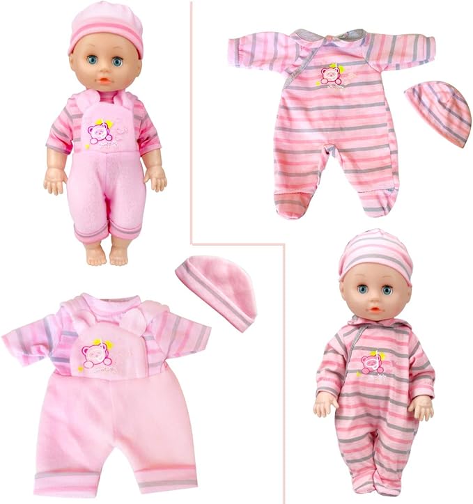 WONDOLL 8-Sets Alive Baby-Doll-Clothes for 12 inch Baby Dolls 10-11-12 inch Handmade Clothing Lovely Hat Dress and Outfits Accessories Christmas Birthday for Little Girl（NO Doll