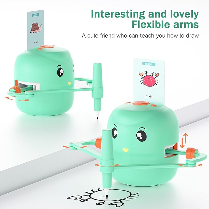 Smart Drawing Robot for Kids,Montessori Educational Painting Toy for 5+ with Voice Interaction&16 Color Pens,Magic Drawing Robot with 150 Learning Word Cards ,Ideal Gift for 5+ Year Old Boys Girls