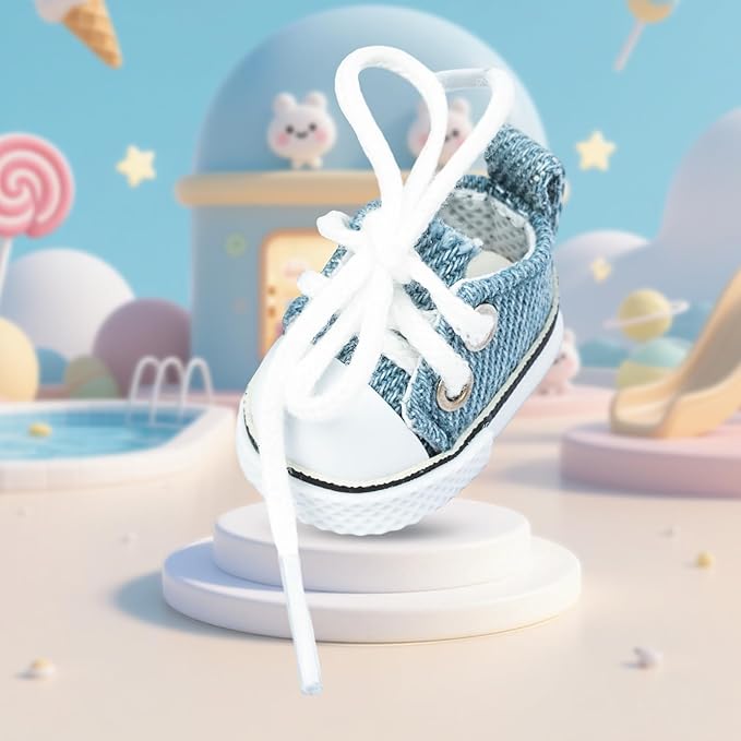 Mini Doll Shoes, 1 Pair Cute Lace Up Canvas Sneakers Compatible for 17cm/15cm Doll Shoes Toy Outfit Accessories (Blue)