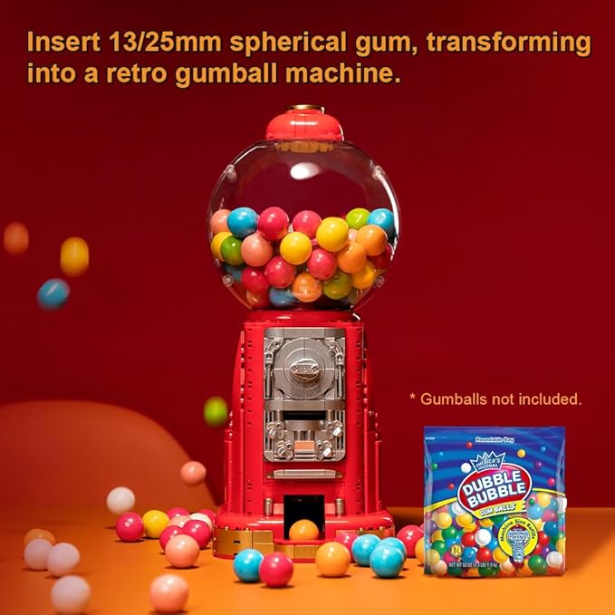 PANTASY Retro Gumball Machine Building Block Set, with 12 Micro Building Blocks and 12 Lucky Notes for Multiple Gameplay Desktop Collectible-Quality Classic Gumball Machine Assembly Blocks Kit