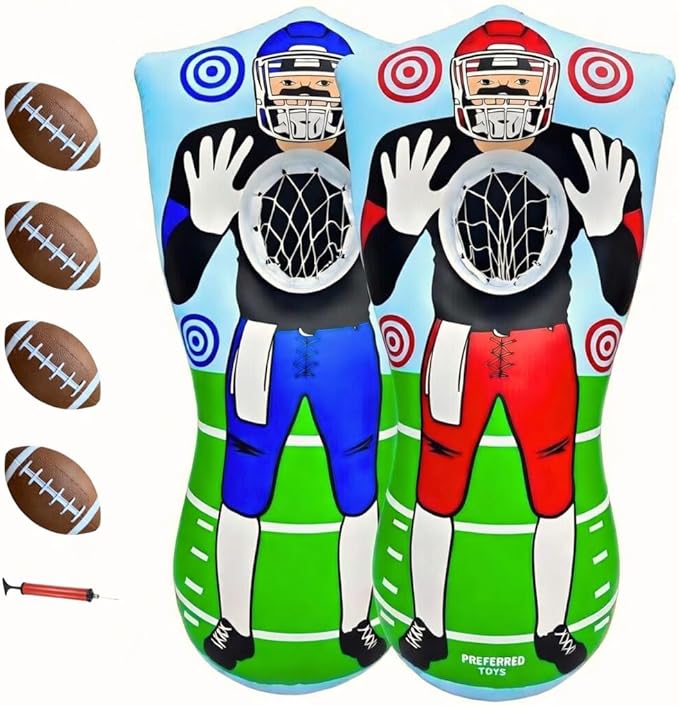 65” Inflatable Football Target Net Toss Game - Double-Sided Throwing Practice Football Stuff with Mini Balls - Backyard Tailgate Party Sports Toy for Kids & Adults