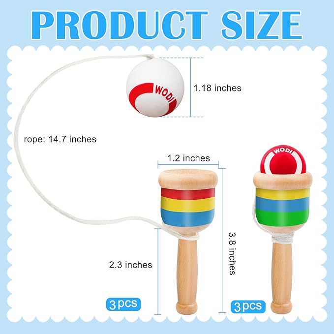 6 Packs Wooden Catch Ball, Retro Paddle Ball with String Toys for Kids & Adults, Hand Eye Coordination Cup and Ball Game for Outdoor Beach Lawn Party Favors, Family Fun & Education Supplies