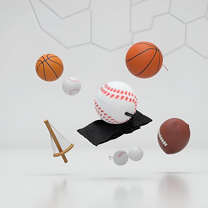 White Baseball Wrist Ball Wristband Sports Balls on a String Includes Basketball, Baseball and Football Return Rubber Rebound Ball for Party Favor, Exercise or Play Sports (1.9 inches)