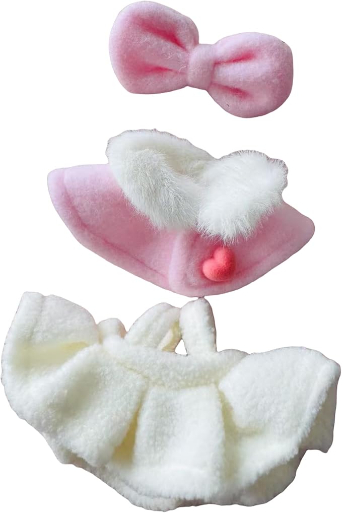Clothes for 6.7" / 17cm Doll – Premium LABUBU Pink Overalls Outfit with Miniature Accessories (Doll Not Included)