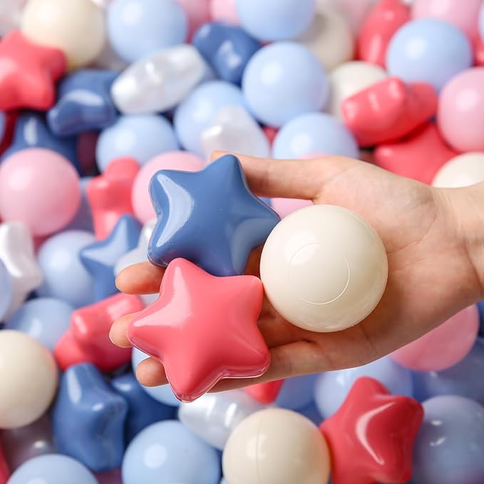 TRENDPLAY Star Ball Pit Balls for Toddlers -50 100 200 Count Star Balls Different Shapes, Non-Toxic Plastic Balls for Safe Play, Boys Girls Festival Party Decoration