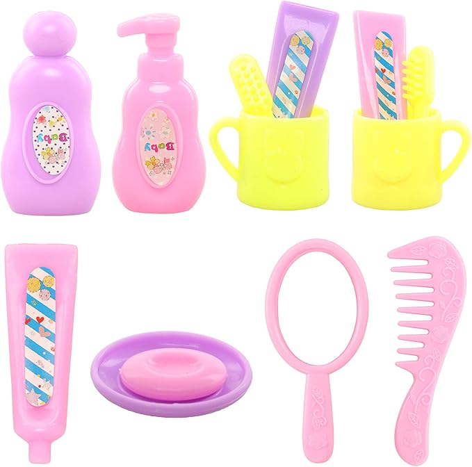 BARWA 43 PCS Doll Accessories Travel Toiletries Clip Bag Crown Necklace Comb Camera Rubber Band for 11.5 inch Doll Xmas Gift…