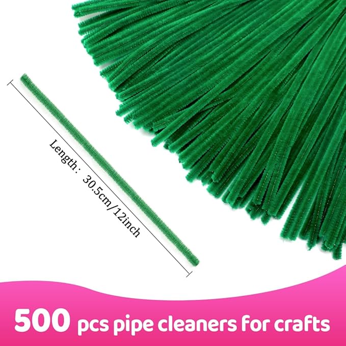 Praisebank Christmas Green Pipe Cleaners for Crafts, 500pcs, Chenille Stems for DIY Projecets, Arts & Crafts Supplies for Festival Party Decorations