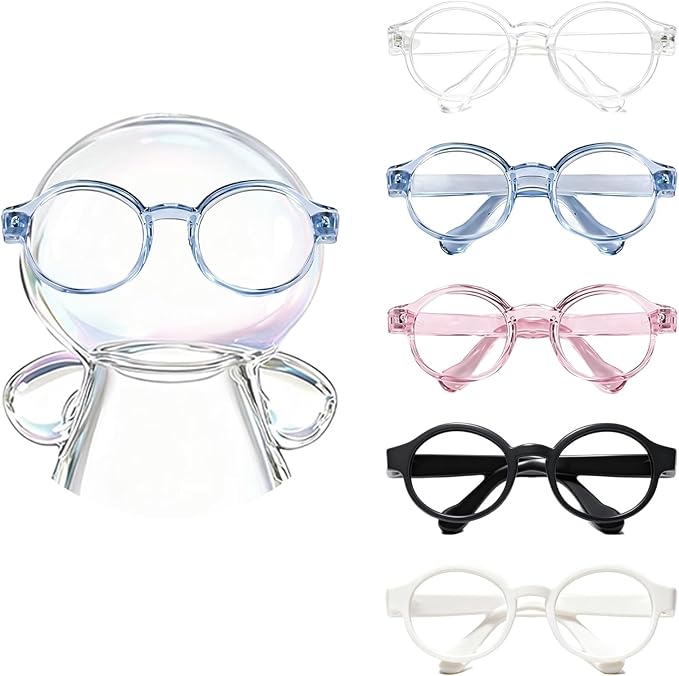 Doll Glasses Accessories for 17cm Dolls,Set of 5 Mini Glasses for 3.94-6.69 Inch (10-17 cm) Doll，lear Lenses, for Crafts, Dolls, Personalized Outfits
