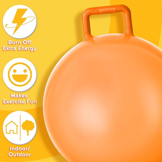 Lewtemi 3 Pcs 29 Inch Bouncing Ball with Handle, Outdoors Hopper Jumping Hopping Ball and Air Pump for Sports Exercise (Green, Orange, Pink)