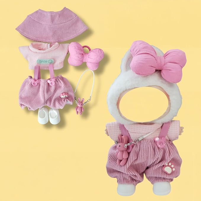 Clothes for 17cm Doll, 6 pcs Set Doll's Outfits Luxury Dress Shirt Pants Bow Headpieces Shoes Accessories Fashion Stylish Adorable Dolls Clothes (No Doll) (Butterfly Pink)