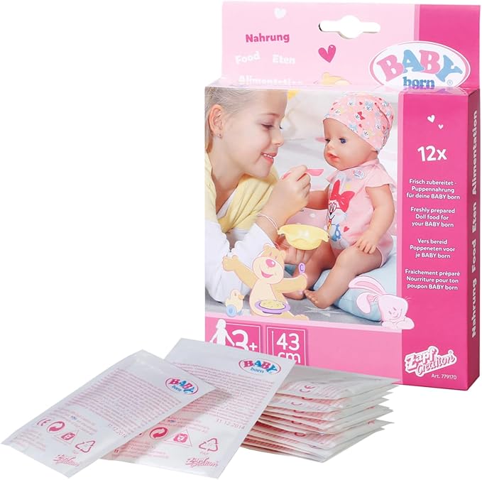 Baby Born Food Sachets for Doll - Easy for Small Hands, Creative Play Promotes Empathy and Social Skills, for Toddlers 3 Years and Up - Includes 12 Sachets