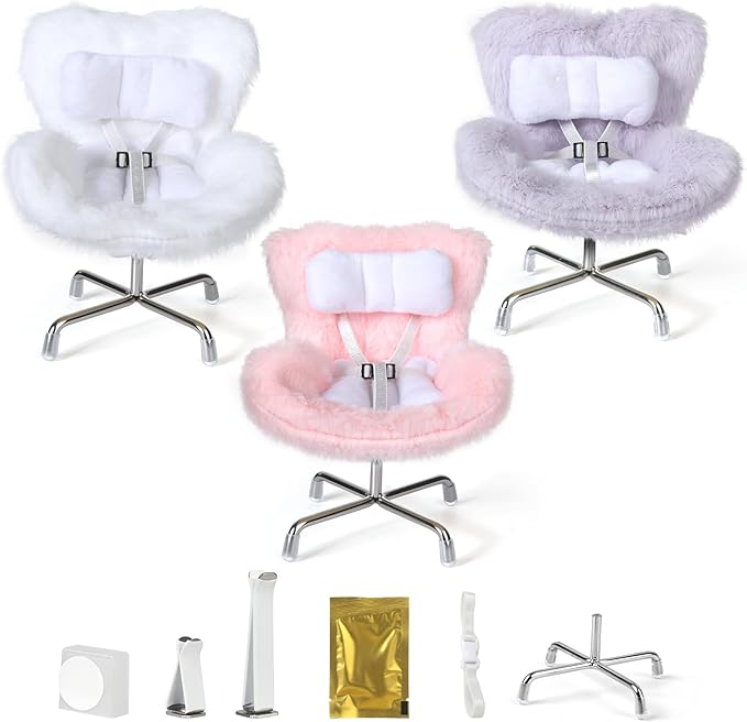 3 Pack Doll Chair Car Seat for Labubu, 15-17cm Dolls Accessories with Air Vent Clip & Desktop Stand, Cute Doll Car Seat for Toys Collection, （Purple, Pink, White）