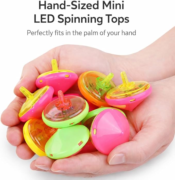 100 Pieces LED Light Up Flashing Mini Spinning Tops with Gyroscope - Kids Novelty Bulk Spin Toys Party Favors Bundle Pack Multicolored
