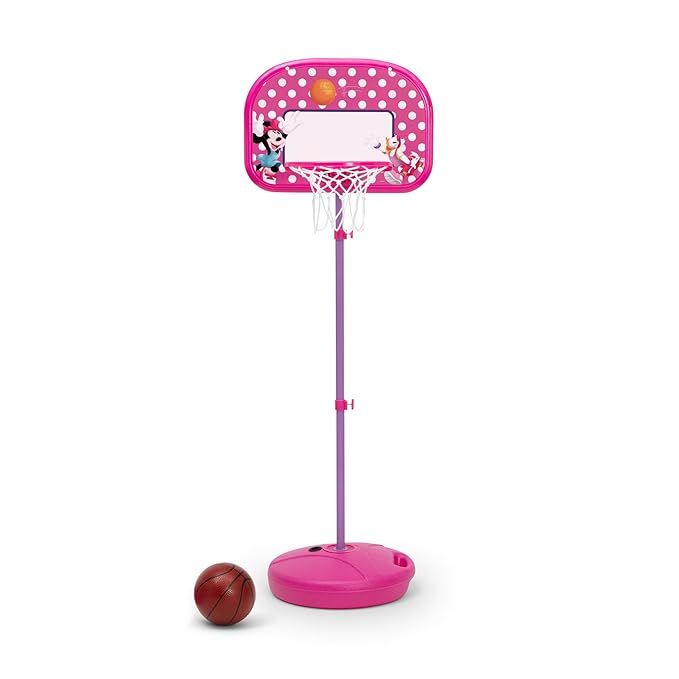 Delta Children - Disney Minnie Mouse Kids Basketball Hoop Set, Height Adjustable Toddler Basketball Goal with Stand, Indoor Outdoor Sports Toy, Includes Ball and Pump, Pink